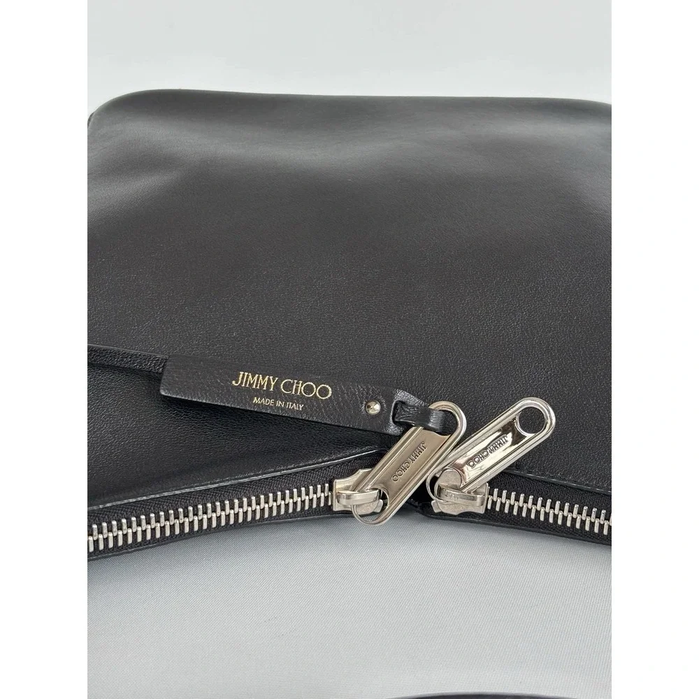 Jimmy Choo raven Hobbo Bag Black Leather With Silver Chain Accents
